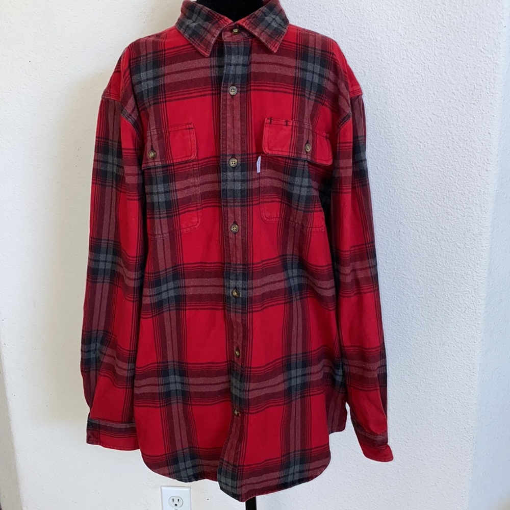 Carhartt- Red, Black & Gray Button-Up Flannel Jacket
